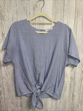 Madewell Dusty Blue Front-Tie Crop Top